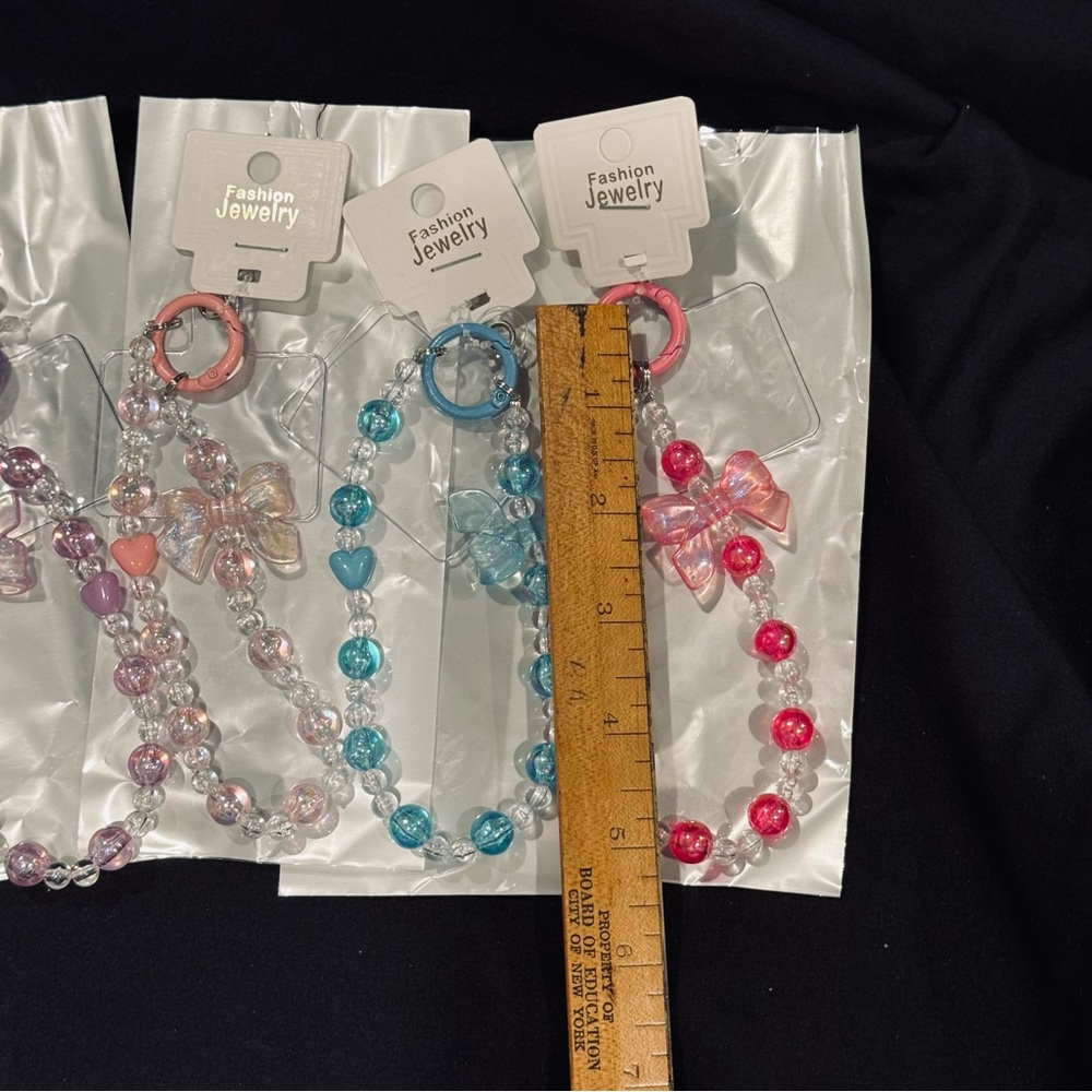 BAG CHARM Blue Beaded Phone Charm Bow & Heart Aesthetic Lanyard - Picture 4 of 8